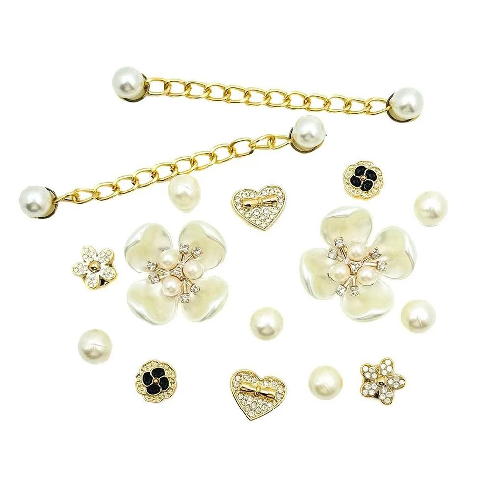 16/18Pcs Fashion Shoe Charms Set for Sandals Clogs Pins DIY Accessories Pearl Flower Personalized Sneaker Decorations for Women