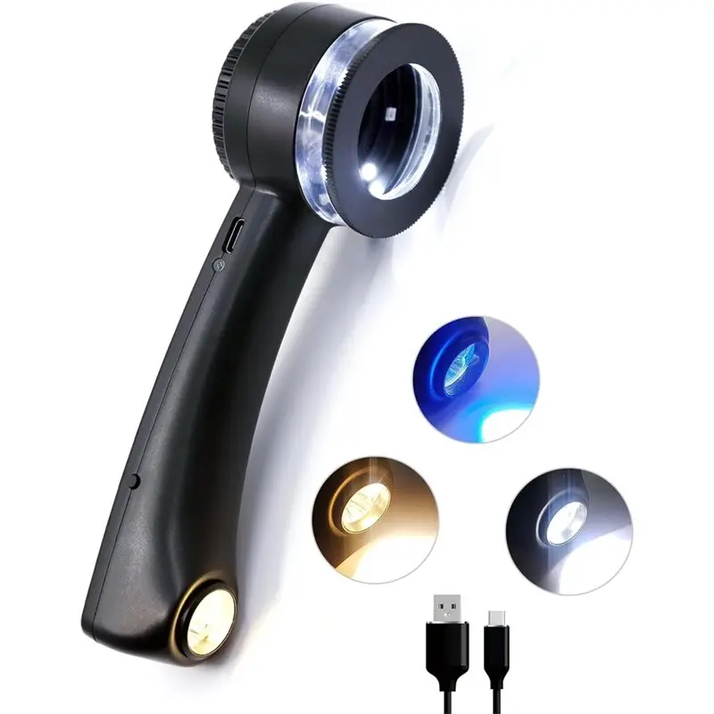 

Портативная ювелирная лупа BHTS-10X с USB-зарядкой, LED и УФ-подсветкой, а также трехцветной суперподсветкой для монет, драгоценных камней и ювелирных изделий