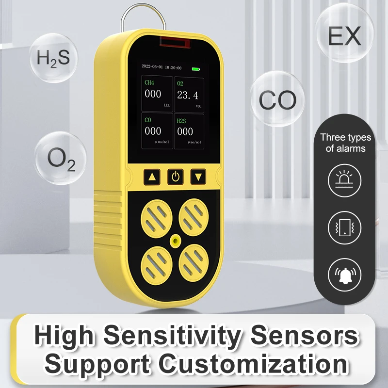 4 in 1 Portable Multi Gas Detector for  H2S / O2 / CO / Ex Gas Leak Detection