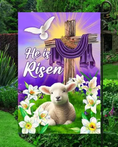 He Is Risen Easter Garden Flag, Vertical Double Sided, Outdoor Easter Decor Reli