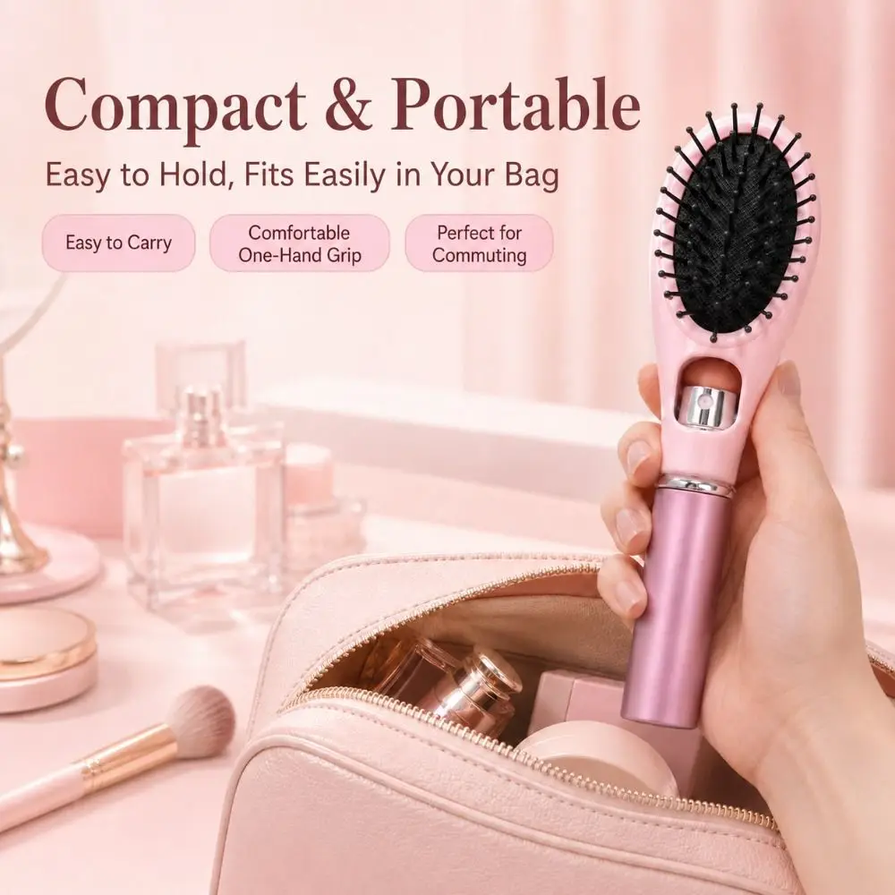Multi-Function Spray Massage Comb Hair Care Anti-Frizz Refillable Spray Hair Brush Portable Anti-Static