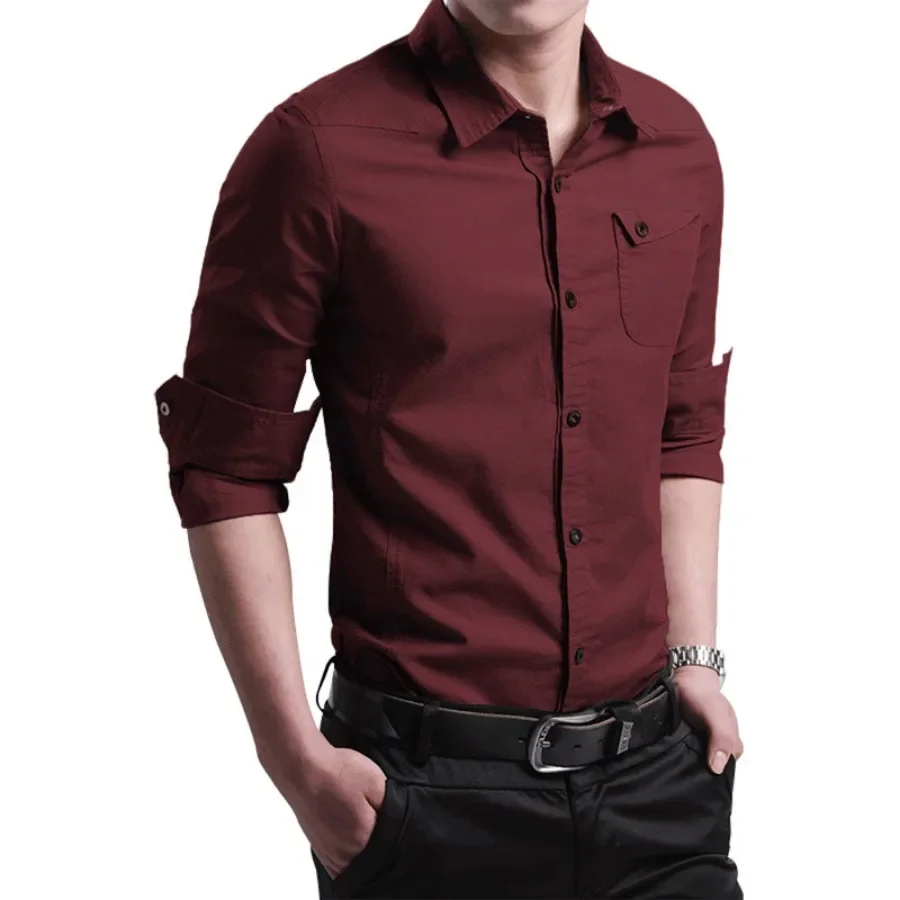2025 High-quality 100% Cotton Shirts New Men's Long Sleeve Business Casual Shirts Fashion Solid Slim Versatile Tops Male Blouses - Image 6