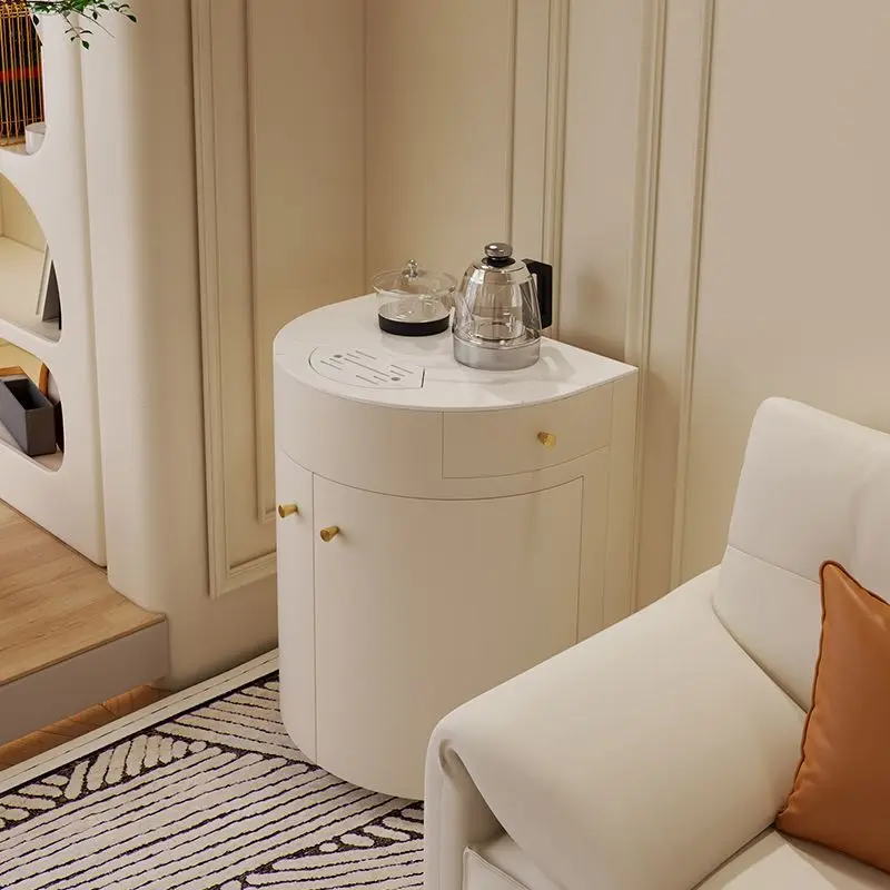 Movable folding tea table, household balcony small tea cart, kettle integrated cream wind tea table and chair combination