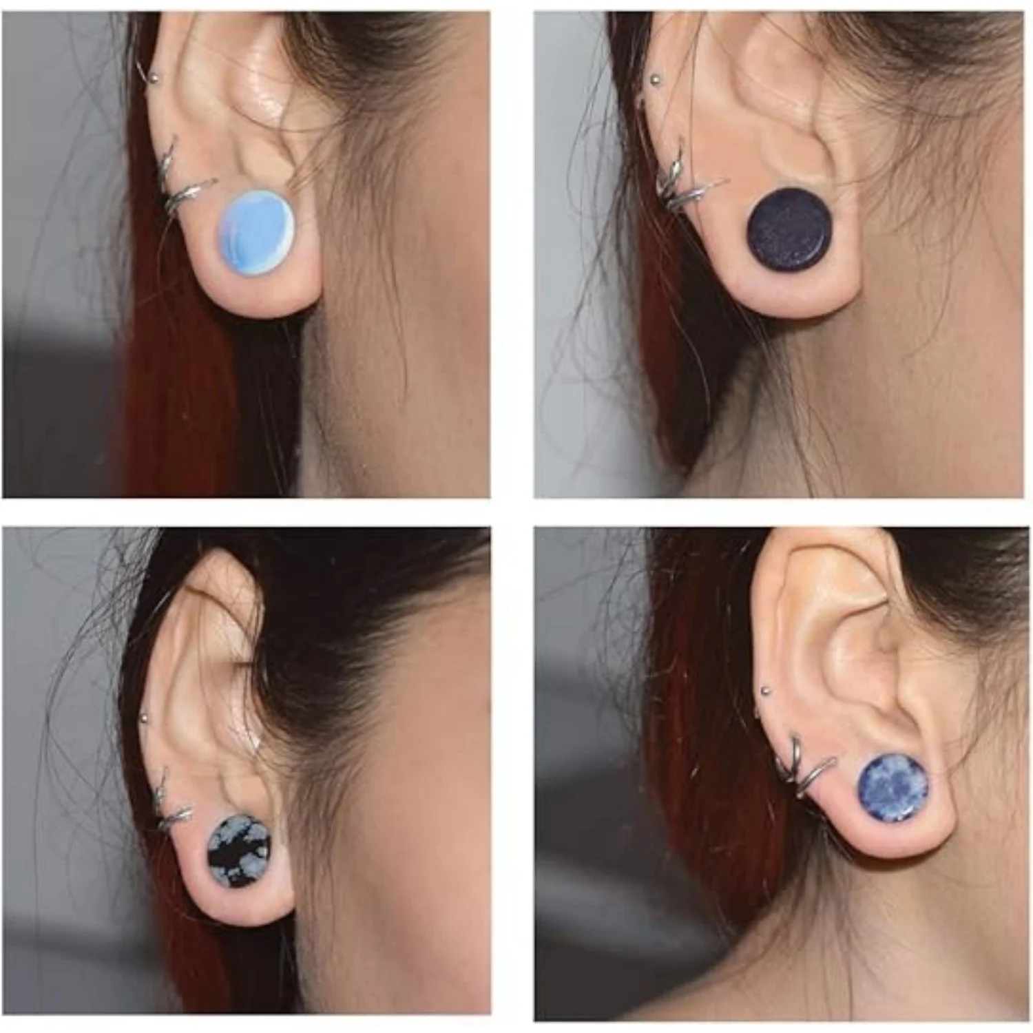 2PCS Stone Ear Plugs Stretching Earrings Gauges Saddle Double Flare Expander Tunnels for Men Women Earrings Body Piercing Jewelr