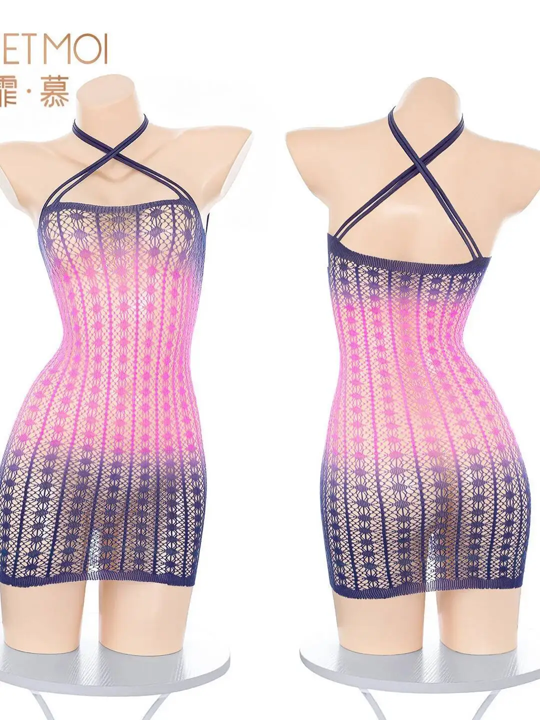 Sexy Color degradado ahueca hacia fuera el vestido ajustado en forma de lágrima coqueteo cuello colgante fuera del hombro sin mangas Mini vestido encantador 0Y8M