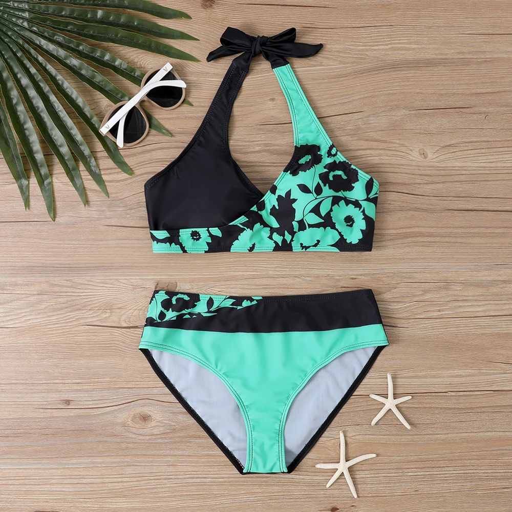 2023 Summer Vintage 3D Prints Bikini Women Swimsuit Two Piece Set Swimwear High Waist Bathing Suit Ladies Loose Size Bikini Set