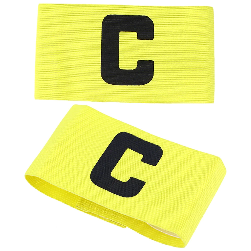 2 pezzi di forniture per allenamento di calcio Capitano C-label Bracciale Giallo Colore brillante Elasticità Fasce per squadre di calcio per nylon a contrasto