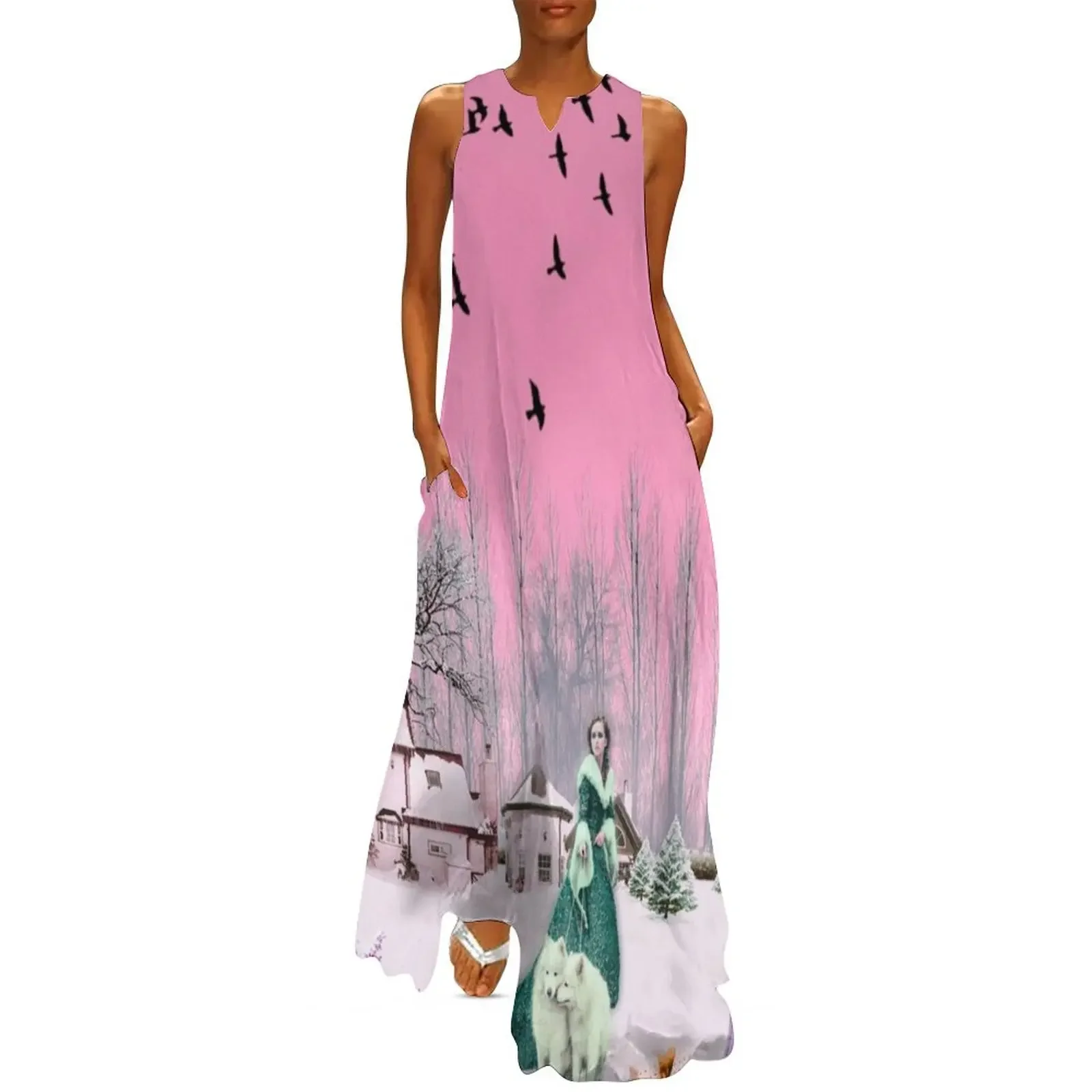 

winter girl and animals Long Dress women long dresses Female clothing dresses for woman 2025 Dress