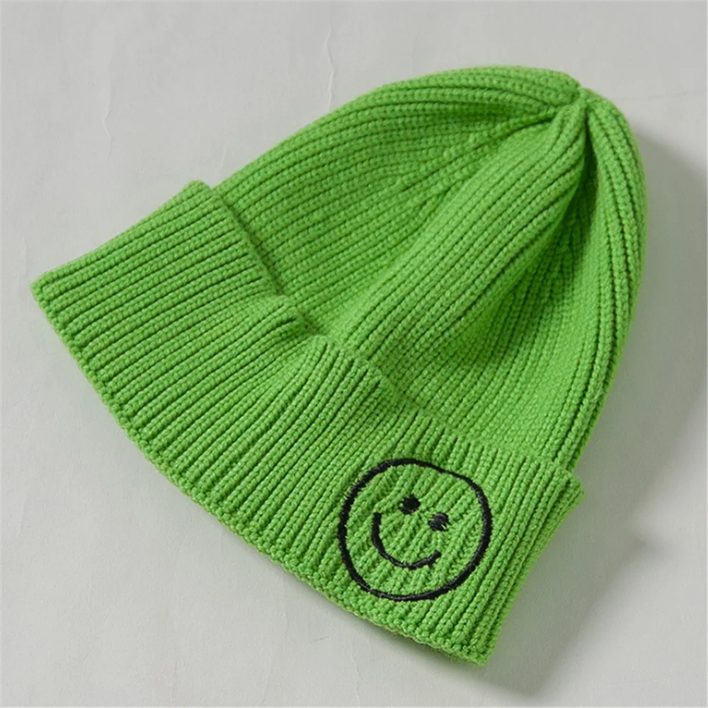 Adult Parent-child Smiley Face Hat Autumn and Winter Candy Color  Woolen Female Wild Casual Sweet Knitted Cold Cap Male