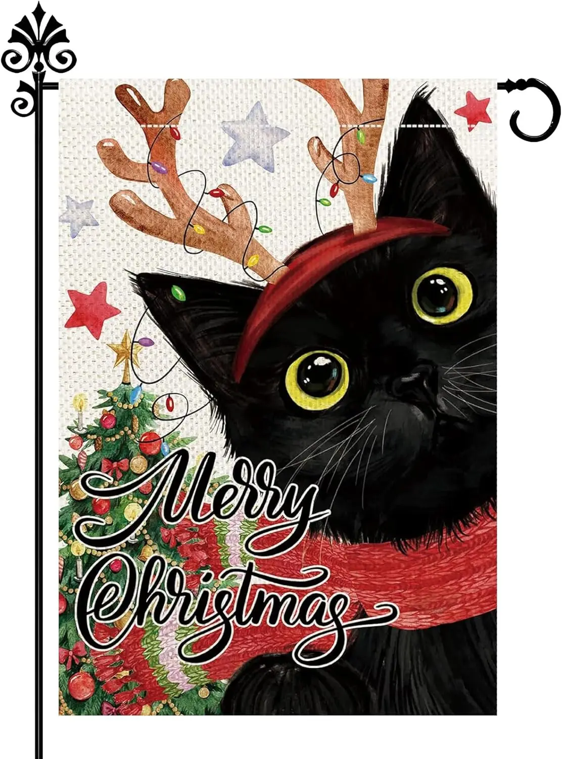 Merry Christmas Garden Flag 12 x 18 Inch Hat Dog Cat with Scarf Xmas Winter Home Holiday Decorations Burlap Double Sided Yar yyi
