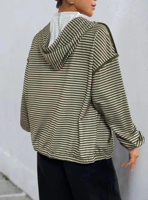 Women's Jacket Fashion 2025 New Autumn Winner Commuting Date Korean Style Lazy Style Hooded Striped Casual Jacket