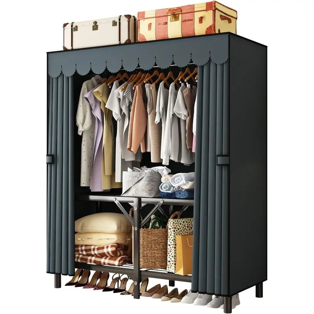 

Портативный гардероб-вешалка с чехлом, металлический напольный шкаф-гардероб с серым тканевым чехлом, цельный чехол