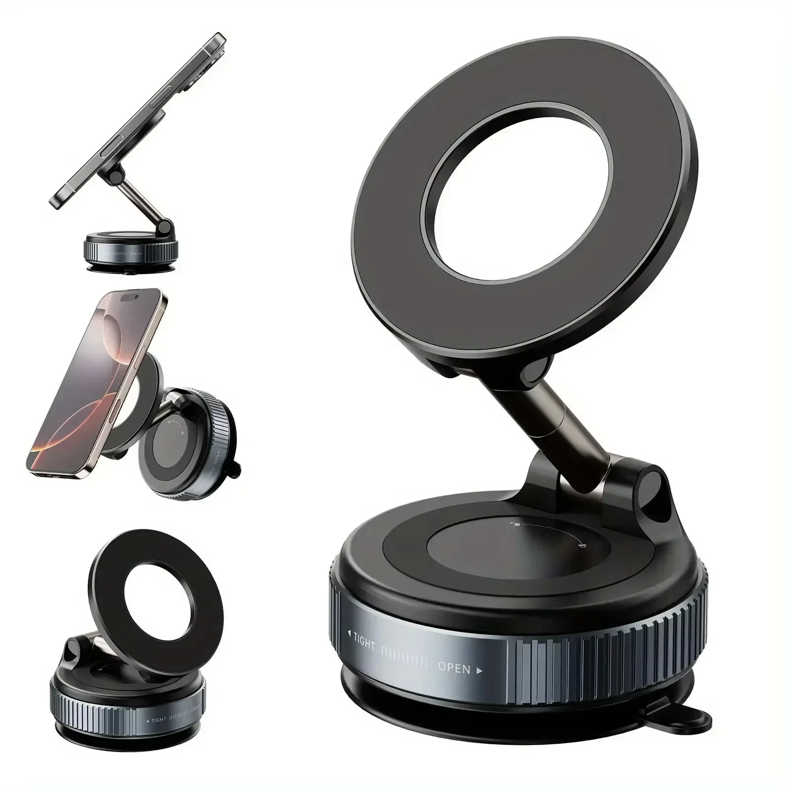 Car Phone Vacuum Magnetic Holder, Magsafe Suction Cup Phone Holder, 360 ° Adjustable Magnetic Phone Holder Universal Holder