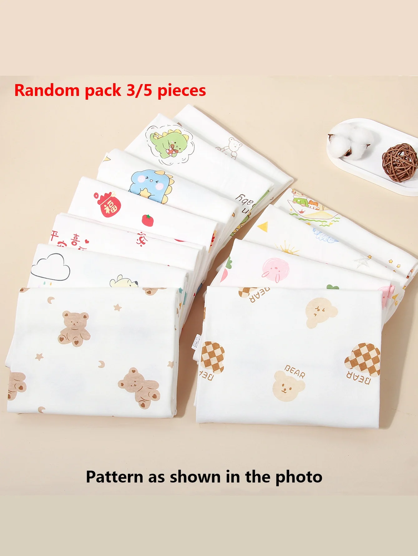 

Random 3/5 Pieces Baby Swaddle Blankets 85*85cm Pure Cotton Breathable Cartoon Wrap Newborn Bath Towel Cover Blanket
