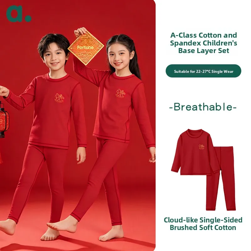 

Anzhiban Children's round Neck Red Sleepwear Thermal Home Clothes Cotton Ammonia Long Sleeve Long Pants Soft Comfortable Kids...