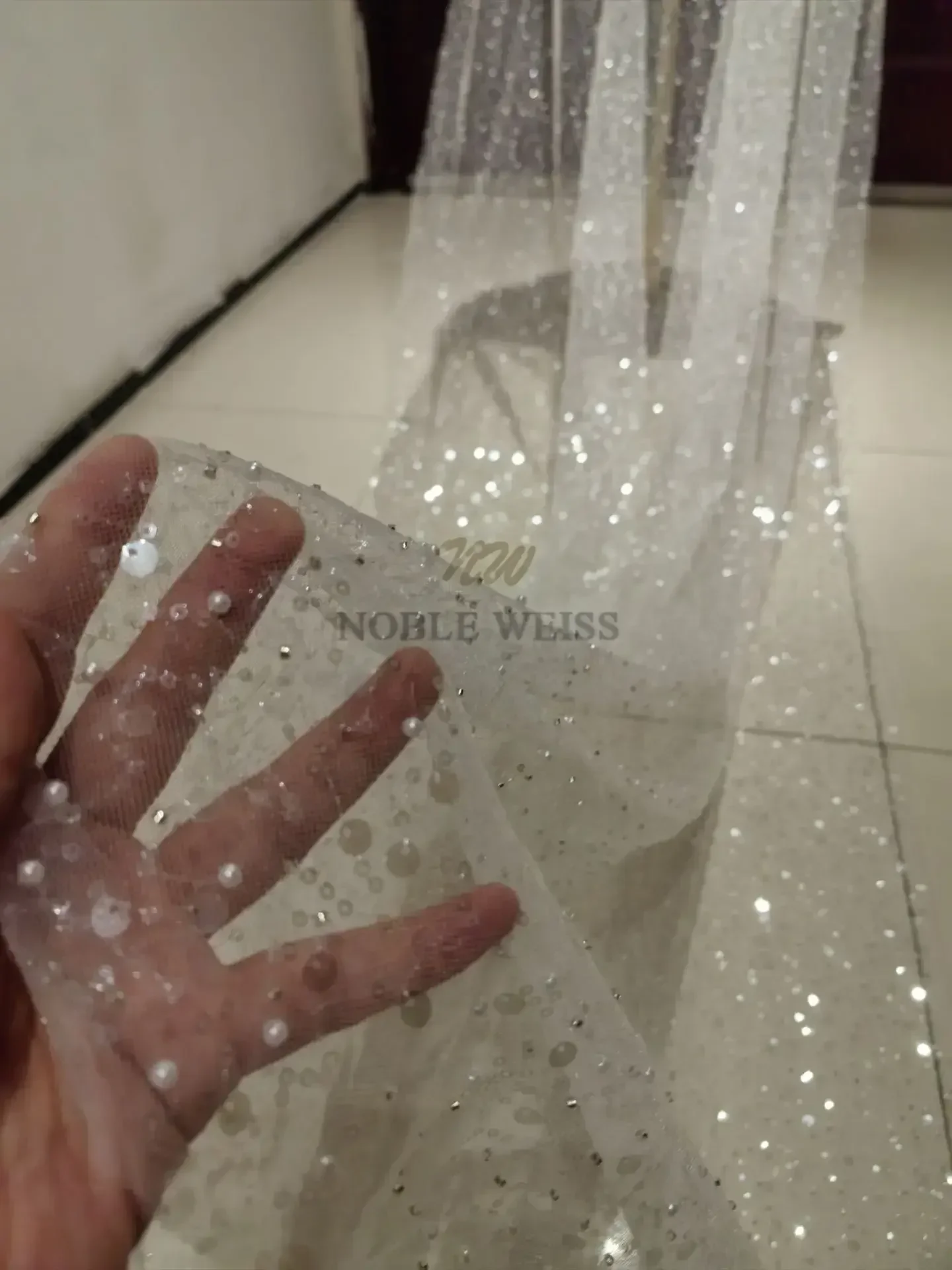 Voile de mariée à paillettes et perles de 3M de long, 1T, voile de mariée scintillant, voile de fête de mariée avec peigne personnalisé