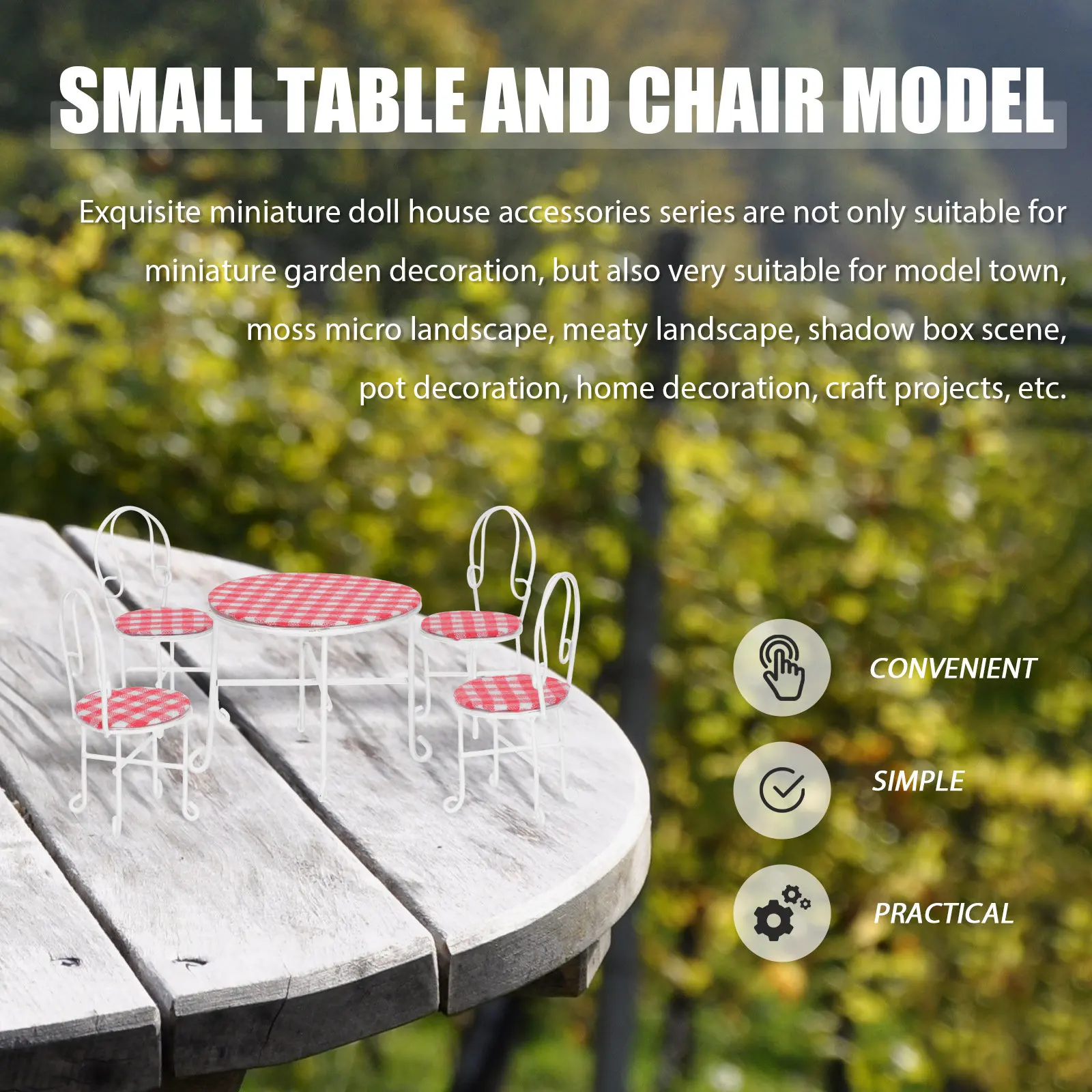 

1Set Miniature Furniture Set Simulated Small Chair Table for House Decoration DIY Craft Kids Supplies Small Iron Table Ornaments