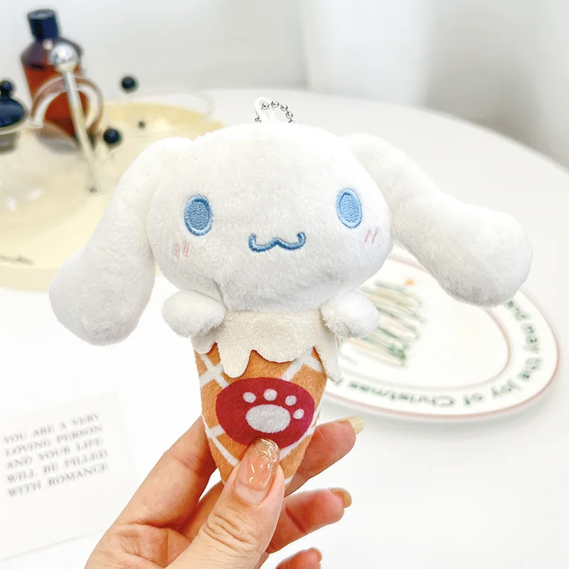 LLavero de muñeco de peluche Kawaii Sanrio Cinnamoroll, muñeco de peluche de Anime de dibujos animados, colgante de cono dulce, mochila de juguete de peluche, regalo de decoración con cremallera