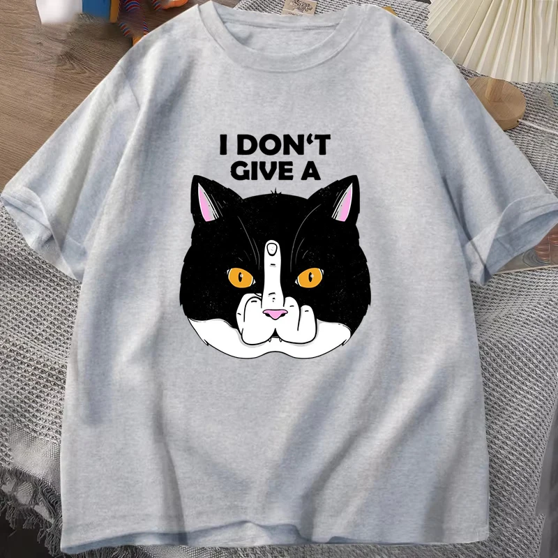 

New Funny I Don't Give a Cat Print T Shirts Women Men Casual Round Neck Tees Top Summer Cool Loose Personality Short Sleeve