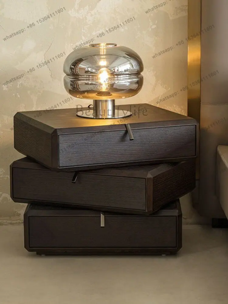 Simple Modern Three-Pumped Walnut Side Cabinet Creative Bedroom Locker