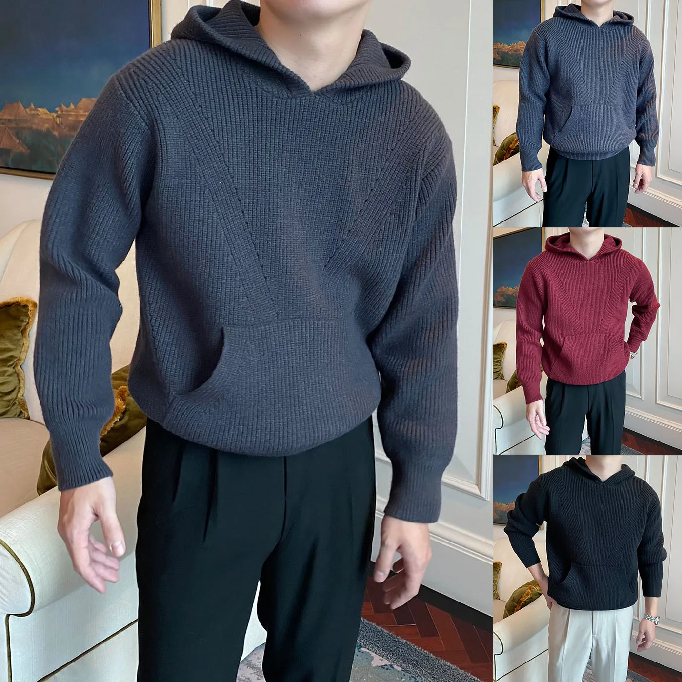Autumn And Winter New Hooded Knitted Sweater Men's British Business Thickened Warm Jacket