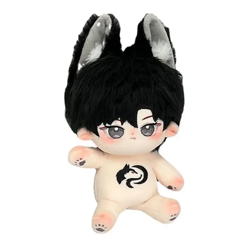 ตุ๊กตาผ้าฝ้ายน่ารักสีนู้ดขนาด 20 ซม. พร้อมโครงกระดูก ตุ๊กตาผู้ชายไม่มีลักษณะเฉพาะ พร้อมหูสัตว์ หางยาว ตุ๊กตาปักลายหมาป่า ของขวัญสำหรับเด็กผู้ชาย