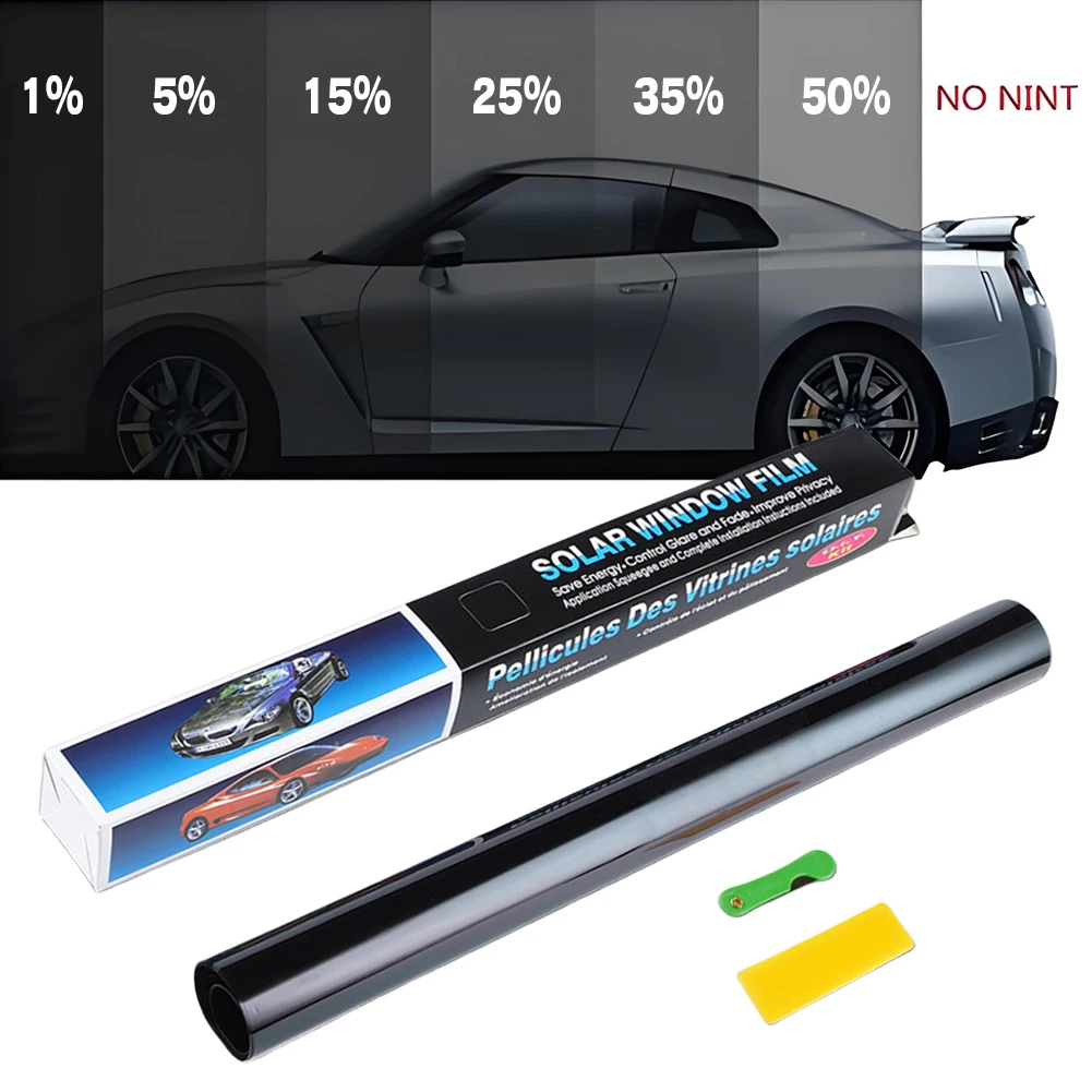 1 Rollo de Vinilo Adhesivo para Vidrios de Auto, 50cmX3m, Láminas Protectoras para Autos, 1/5/15/25/35/50 Por Ciento, Láminas Negras para Ventanas de Auto, Película de Tinte