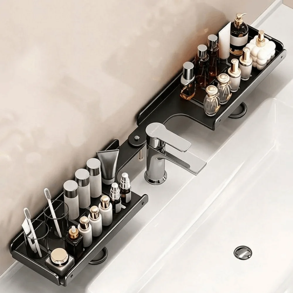 Carbon Steel Folding Bathroom Storage Rack U Shape Rustproof Bathroom Sink Shelf Quick Drainage Large Capacity
