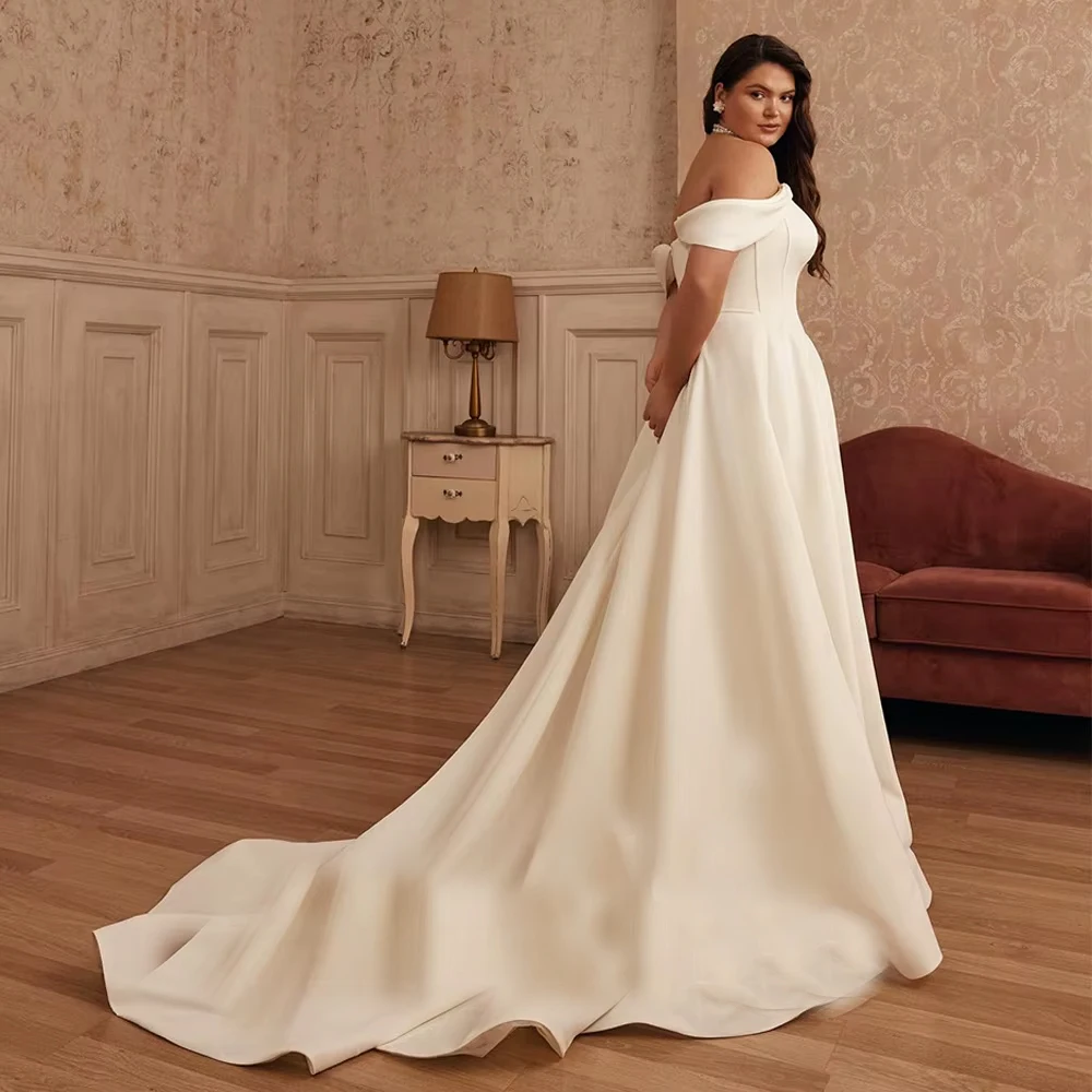Abito da sposa taglie forti personalizzato Vestido De Noiva con spalle scoperte scollo rotondo gonna drappeggiata Sweep Train abito da sposa donna