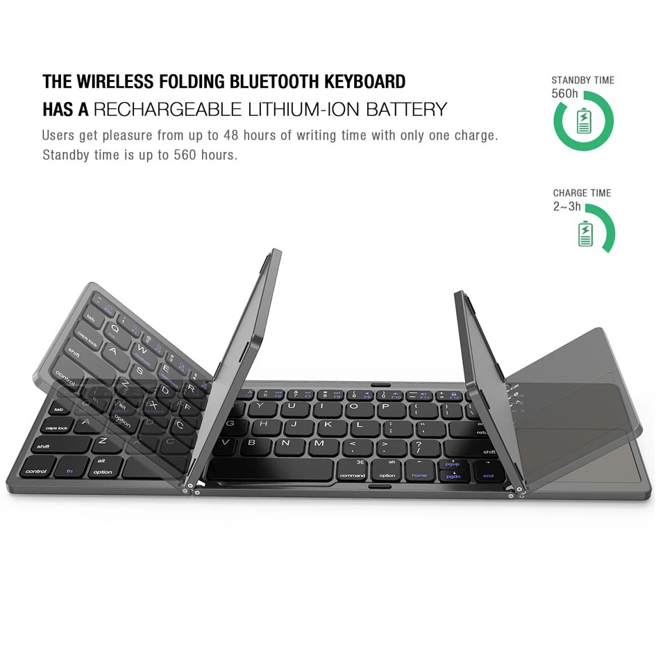 AVATTO Brasil Portuguese/English B033 Mini Folding keyboard, Wireless Bluetooth Keyboard For Windows Android IOS Tablet ipad