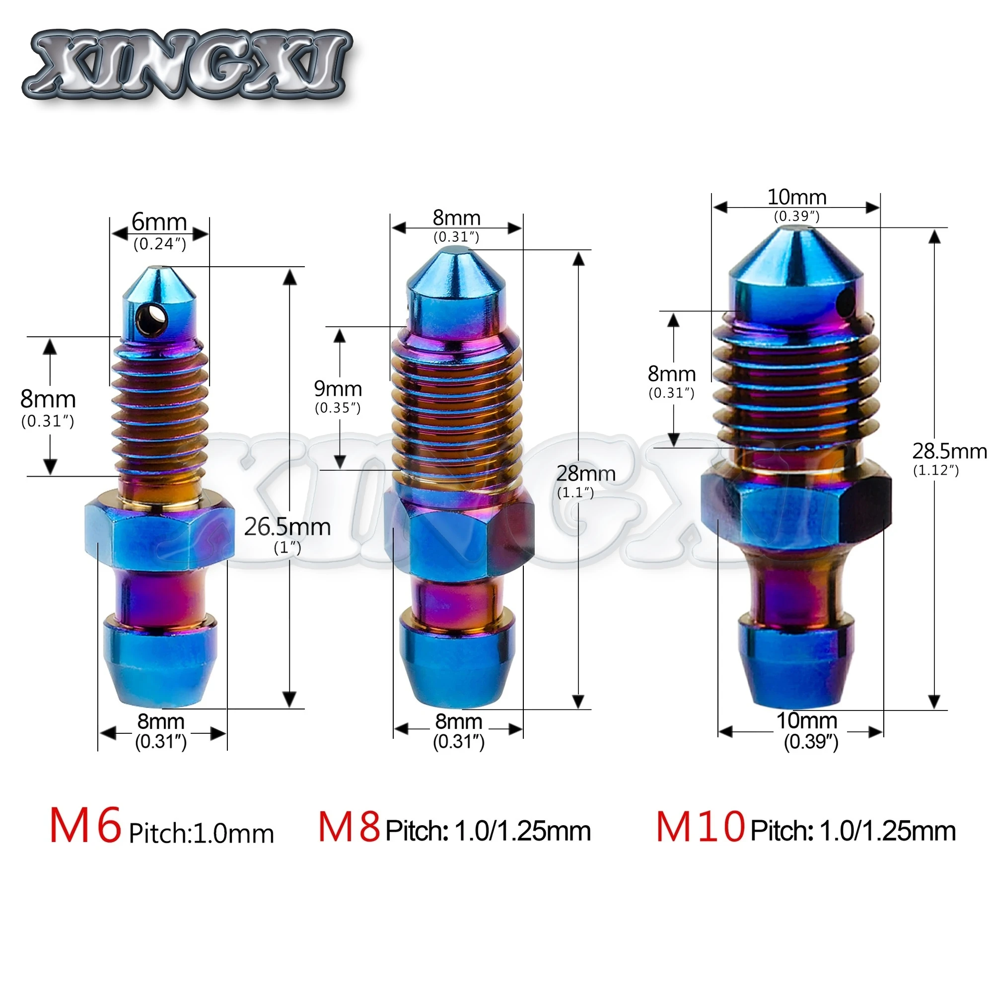 Xingxi Titanium Alloy Ti M6 M8 M10 Bolt P1.0 1.25mm for Motorcycle Brake Caliper Oil Drain Deflation Screws