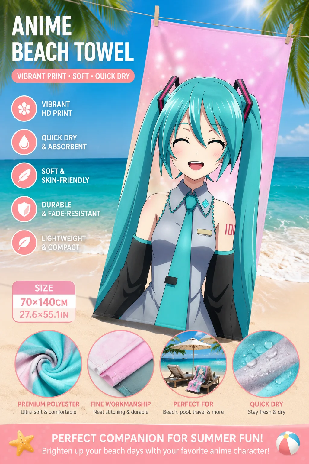 toalha-de-praia-hatsune-miku-fundo-degrade-com-glitter-rosa-toalha-de-banho-de-poliester-de-secagem-rapida-vocaloid-twin-tail