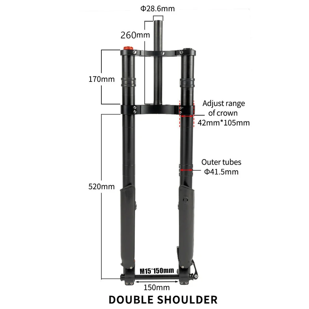 E-Bike 26 Inch Air Front Fork Suspension 15x150mm Axle Snow Fat Bike Downhill Double Crown Shock Bicycle Inverted Forks