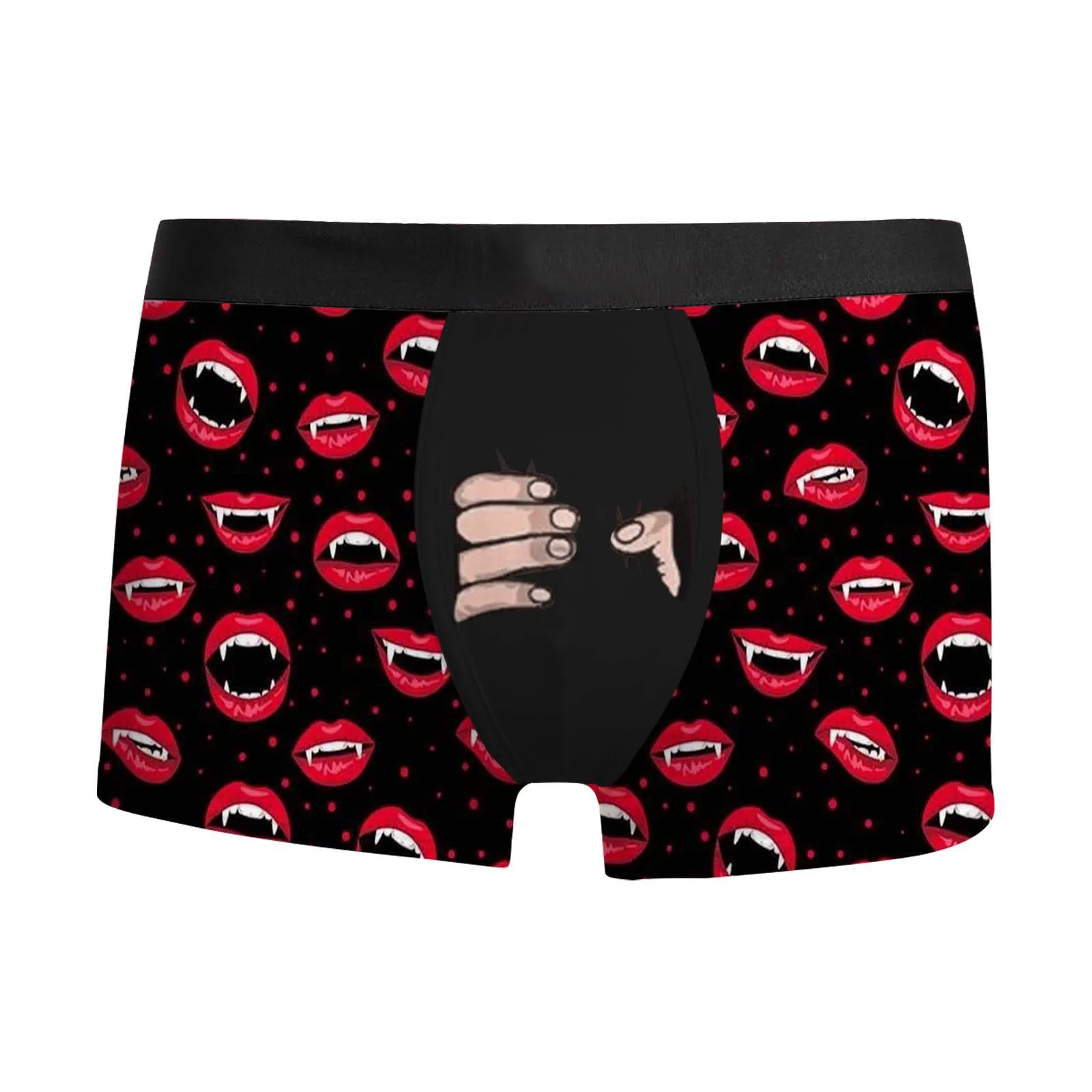 Valentine's Day Mens Boxers Lips Print Funny Boxers Panties Black Underwear Male Underpants Lingerie Clothing