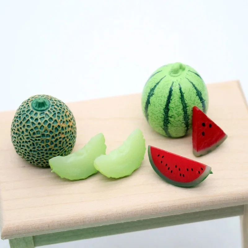 Modelo de Sandía y Cantalupo Helados en Miniatura para Casa de Muñecas 1/12, Juguetes de Frutas en Miniatura, Accesorios de Cocina para Casa de Muñecas
