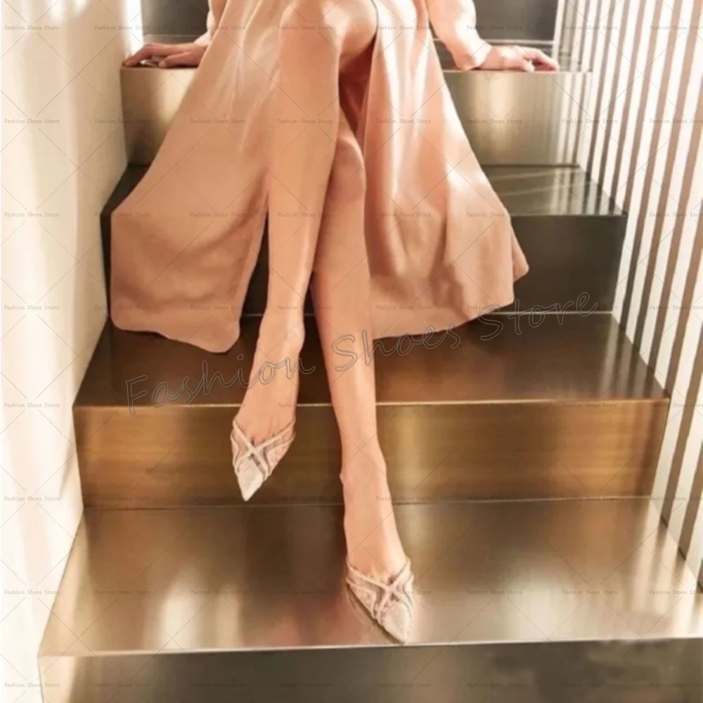 Gold Crystal Cross Strap Sandals Pointed Toe Stilettos High Heels High Heel Shoes for Women Heels 2025 New Zapatos Para Mujere