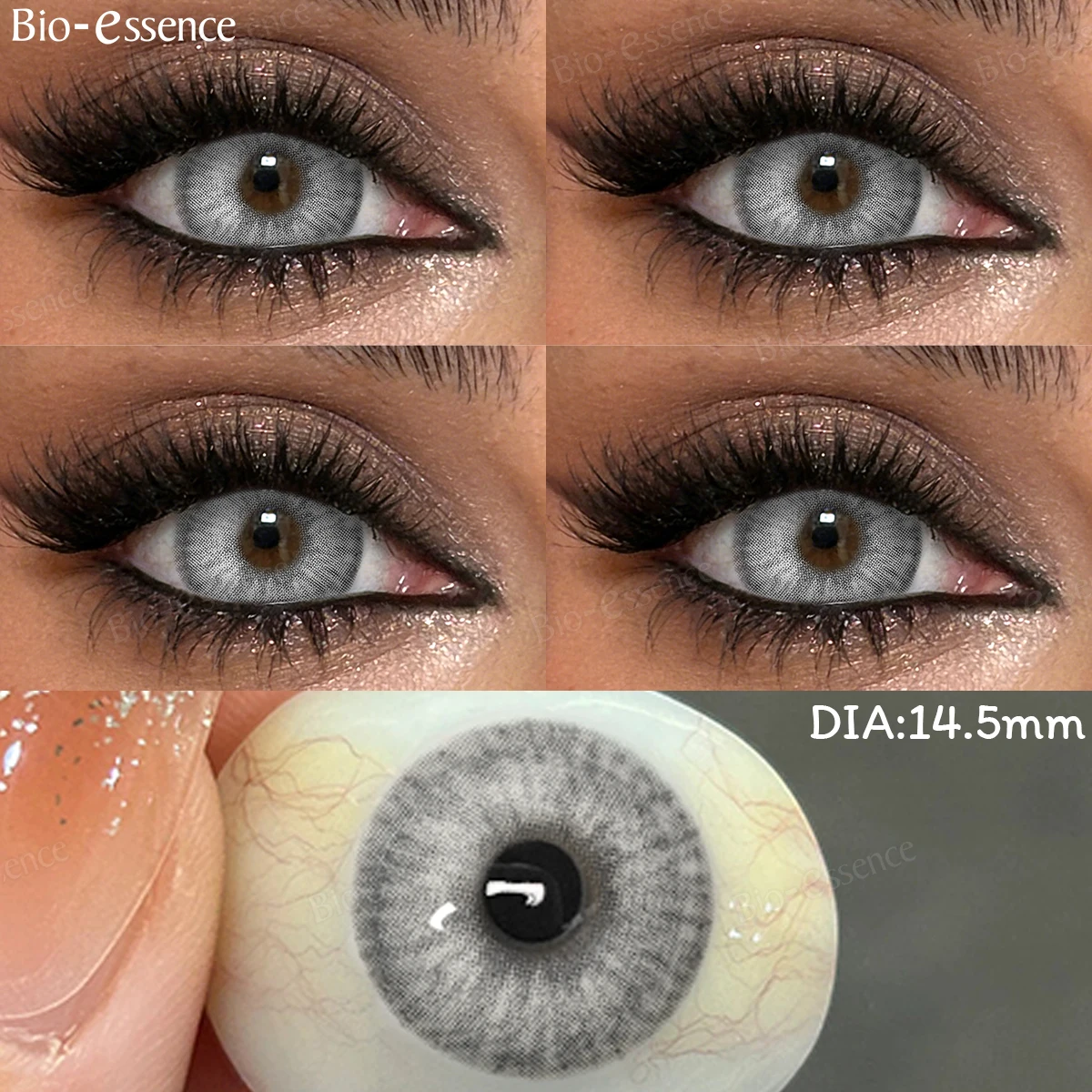 Bio-essence - 2 Lentes de Contacto de Color Gris y Verde, Lentes de Contacto Anuales para Maquillaje de Ojos, Lentes de Belleza para Ojos Oscuros