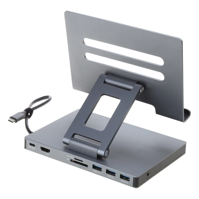 Aluminum Type C Docking Station Laptop Stand 8 in 1 /9 in 1 for Fast Data Transmission and Expanded 2xHDMI4K USB3.0 HUB