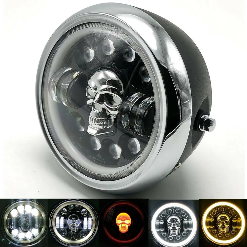 Motorcycle Skull Side Mount Headlight For Honda Retro Vintage Cafe Racer Cruiser