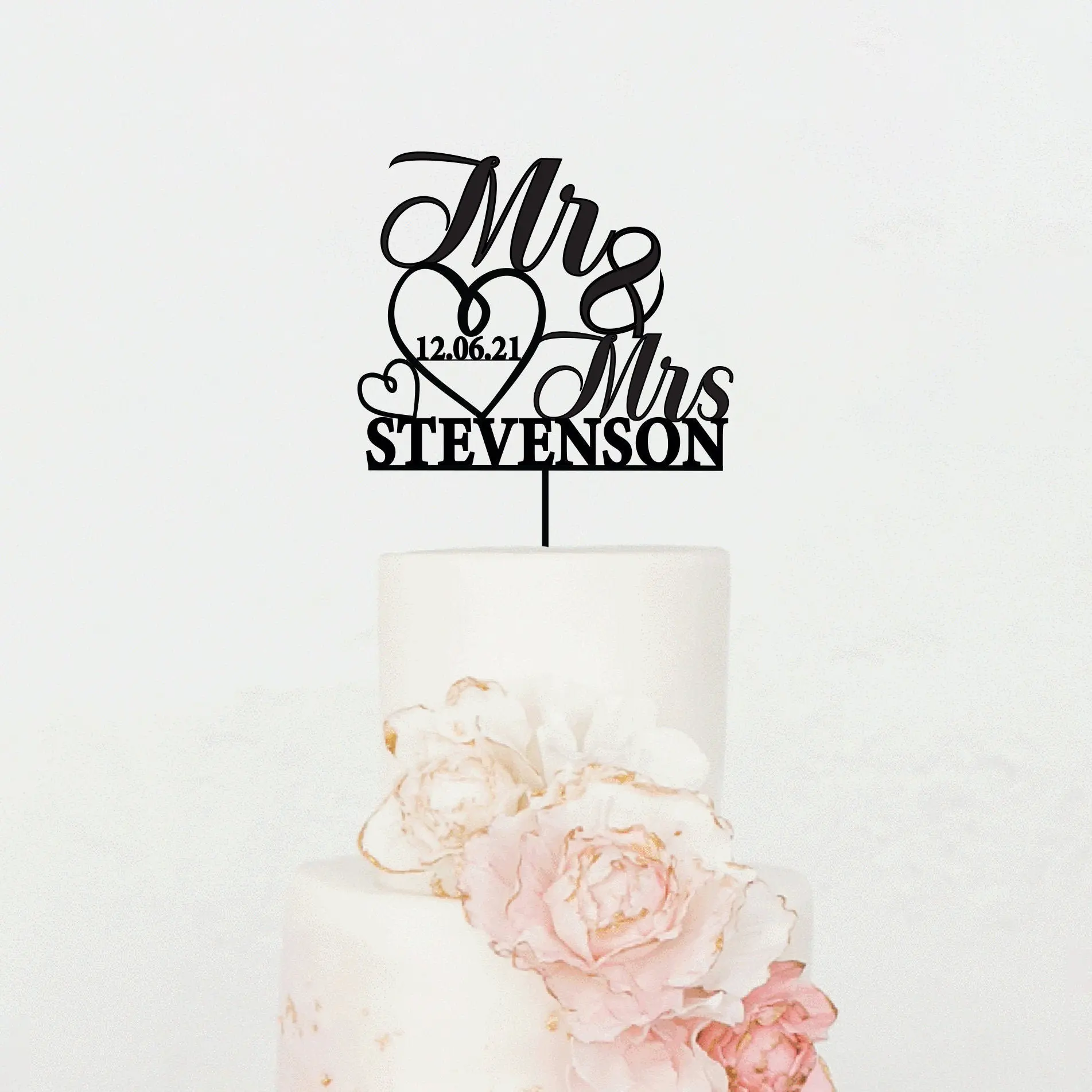 Personalized Mr and Mrs Wedding Cake Topper with date Custom Script Acrylic Cake Toppers for Wedding Rustic Cake Decoration