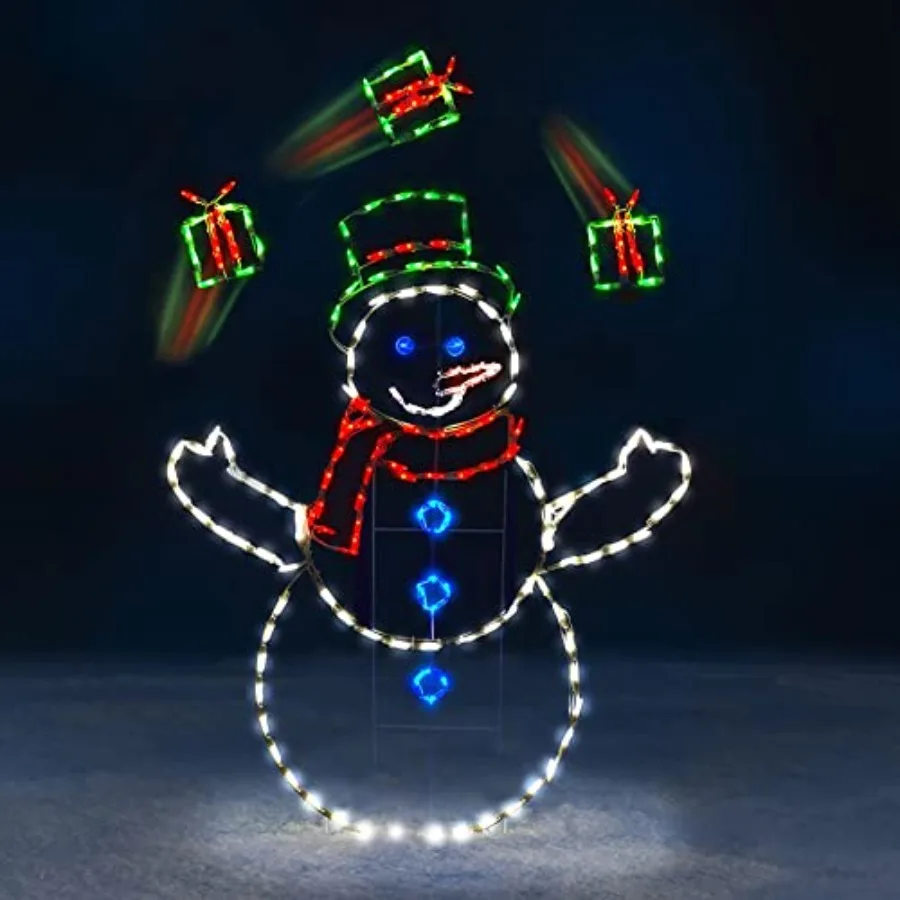 

Juggling Snowman Yard Decoration for outdoor and indoor use, PVC and metal, white and blue, weather-resistant with 120 LED ligh