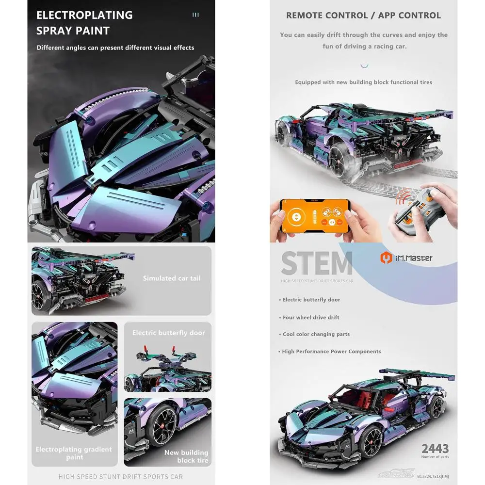 1:10 Scale Apollo IE Hypercar Building Kit for Adults, Remote Control Drifting Model with 5 Motors (2443 Pieces)