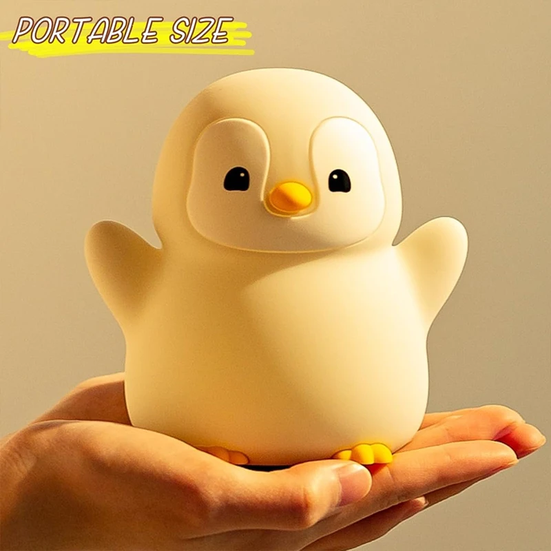 Penguin Night Light, Animal Themed Squishy Silicone Nursery Lamp with Dimming Timing, USB Rechargeable Bedside Nightlight