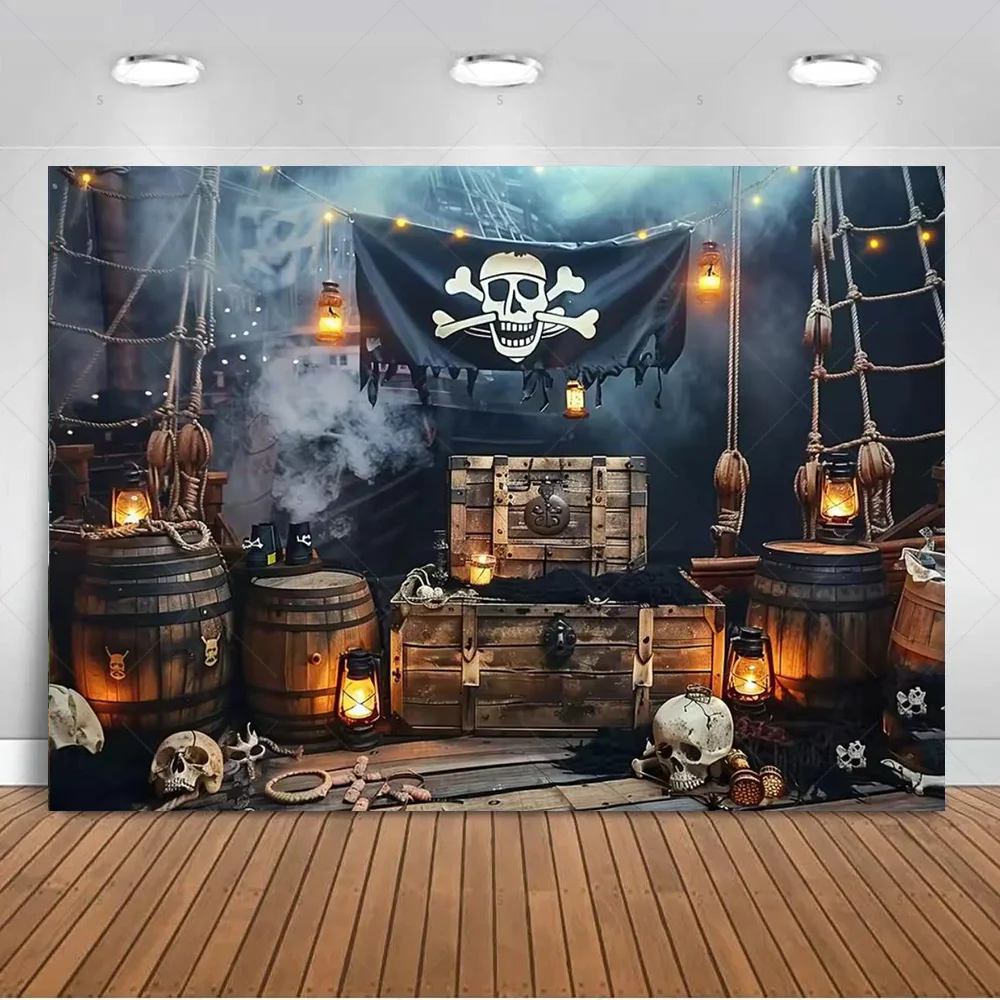 Piratenschiff-Thema Geburtstagsparty-Dekoration Hintergrund Goldmünzen-Ballon Ozean-Kulisse Kinderfotografie-Zubehör Banner Requisiten – Detail 3