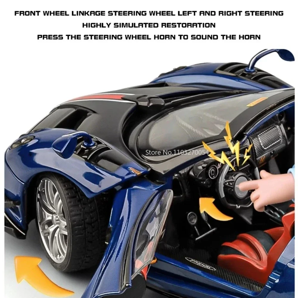 Grande 1:18 pagani huayra supercar em miniatura liga diecast brinquedos modelo puxar para trás som luz conversível veículos presentes coleção