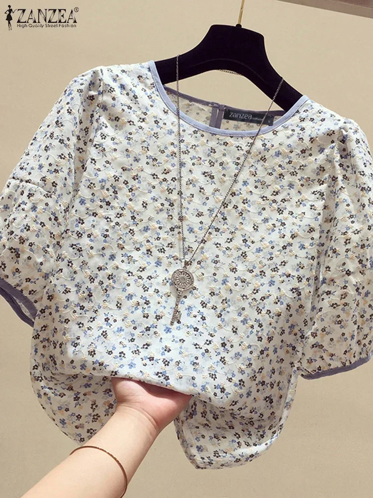 ZANZEA Bohemian Tops Camicetta estiva 2025 Tunica a maniche corte Donna O-Collo Camicia stampata floreale Casual Allentato Beach Holiday Top