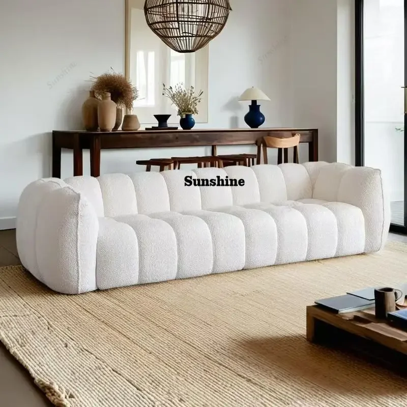 YDIGGERA Pumpkin Boneless Sofa Couch Teddy 3 Seater Compression Sofas for Living Room 87" Oversized Deep Seat Foam Couches