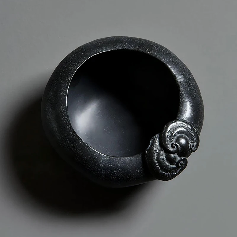 Schwarzer Goldener Steintopf Handgefertigtes Natürliches Basalt-Steinbecken Zen Heim-Garten-Dekor Geschenk für Teeliebhaber Teeraum Tee-Waschbecken 600ml – Detail 3