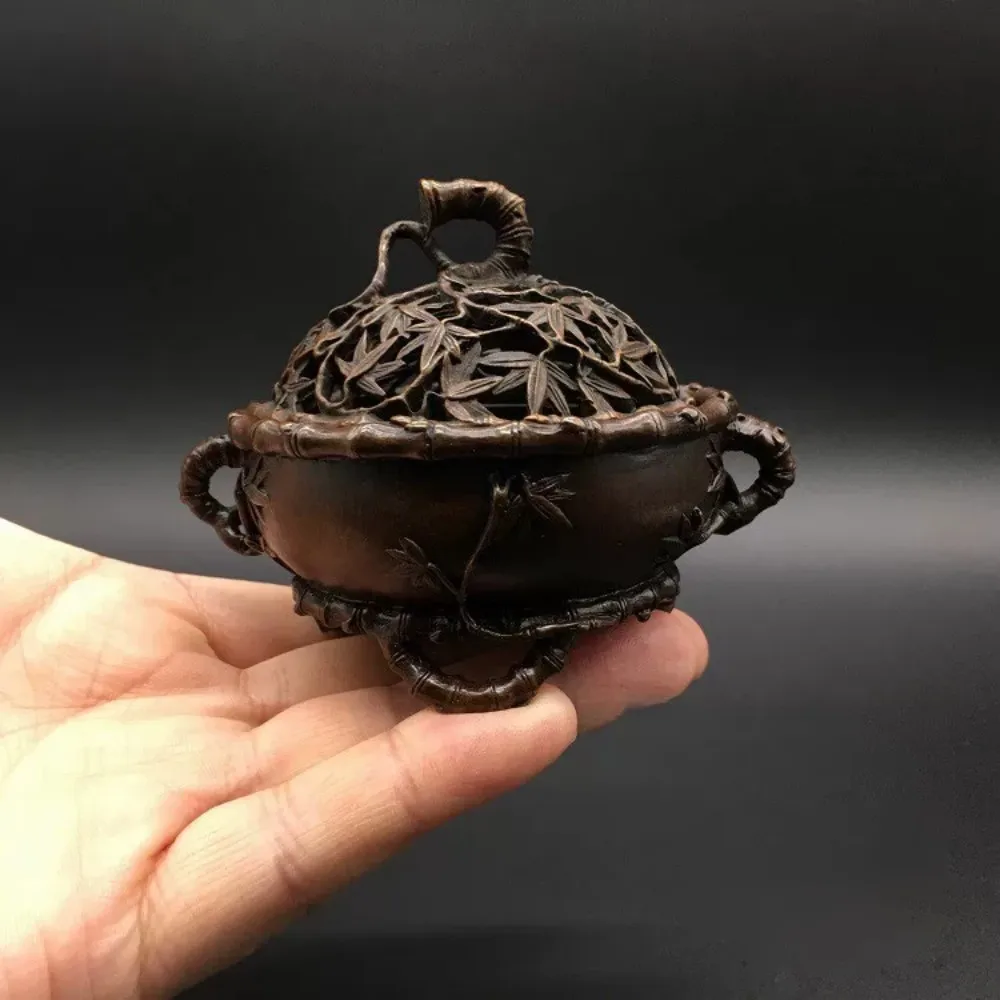 Solid Brass Bamboo Incense Burner Creative Copper Art Hollow Root Carved Censer Home Desk Gift
