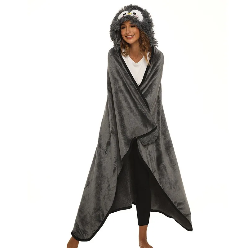 Cute Wearable Blanket Soft Cape for Adult Women Men Warm Cozy Hoodie Cute Animal Bear Cat Bunny Carpet Home